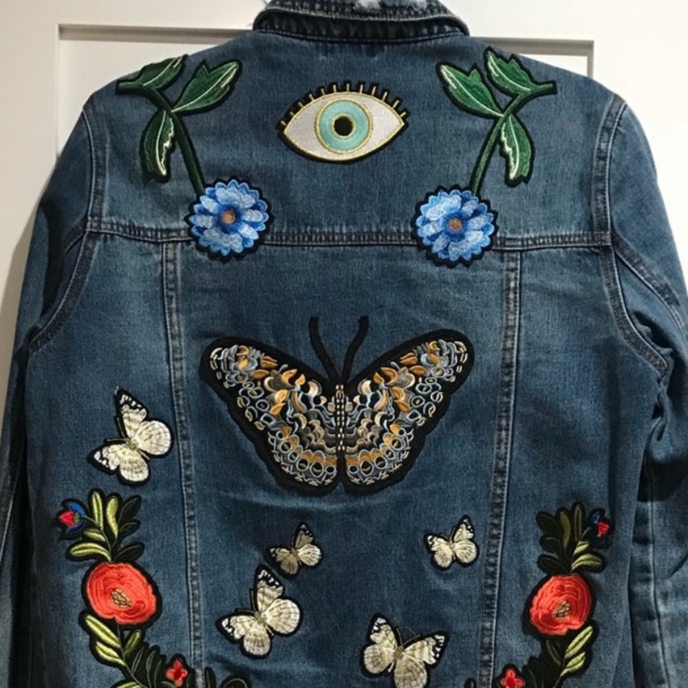 Evil Eye Butterfly Patch Jean Jacket Perfect Cond… - image 1